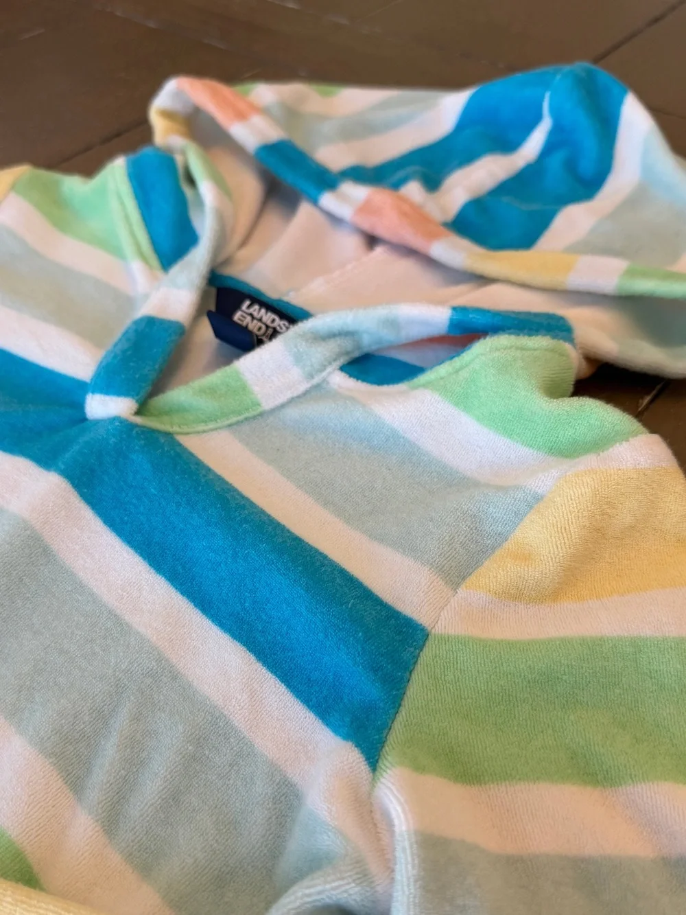 Lands’ End Girls’ Terrycloth Pastel Stripe Swim/Beach Cover-Up • Size 8 (M)